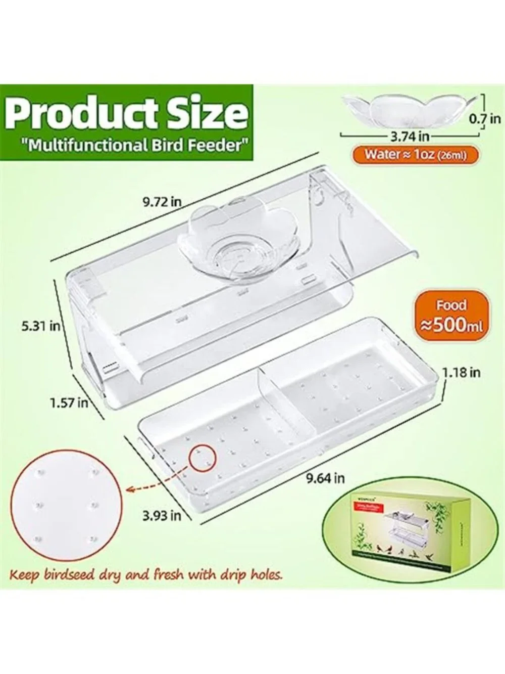 New Window Bird Feeder with Non-Marking Self-Adhesive Hooks